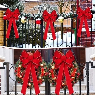 Christmas Bows Red Outdoor Large Tree Top Decor Wreath Front Door Home