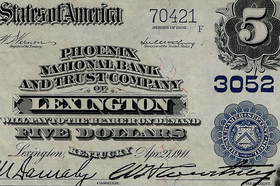 1902 $5 Phoenix NB & Trust Company of Lexington Kentucky PCGS 63 PPQ Ch# 3052 - Image 1 of 4