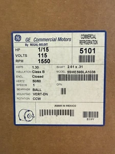 GE Commercial Refrigeration Motor 5101 Model 5SME59BLA1038 Amps 1.3 Phase 1 - Picture 1 of 9