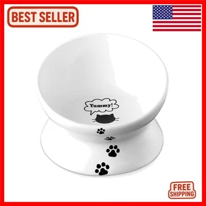 Elegant 7-Inch Tilted Raised Cat Bowl - Anti Vomiting, Ceramic & Dishwasher Safe - Picture 1 of 9