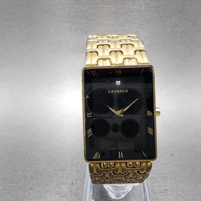 Seiko Lasselle Tank Watch Men 23mm Black Dial Gold Tone 7n00-5239 New Battery - Image 1 of 4