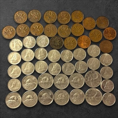 World Coin Lot 🇨🇦– Canada, 52 Coins, Many Dates & Denominations. - Image 1 of 2