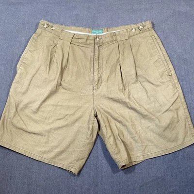 Vintage Baxter Mens Linen-Cotton Pleated Khaki Shorts Adjustable Waist Size 38 - Image 1 of 4