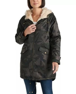 Lucky Brand Camo Print Faux-Fur-Trim Coat Sz. Small  (NWT) - Picture 1 of 11