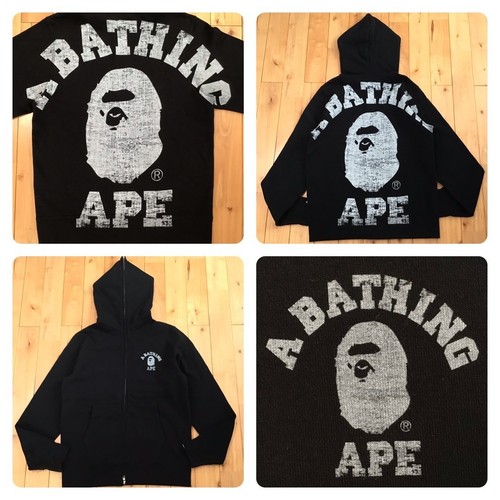 A BATHING APE (BAPE) Felpa con cappuccio e zip intera BIG College Logo taglia M nera una scimmia da bagno logo BAPE college
