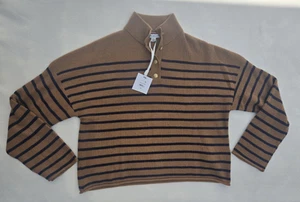 Tommy Hilfiger Womens Tan and   Black Stripe With Gold Buttons Size Large NWT - Picture 1 of 8