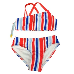 New Cat & Jack Girls Medium (8) UPF 50+ Asymetrical Stripe Bikini 2PC Swimsuit - Picture 1 of 3