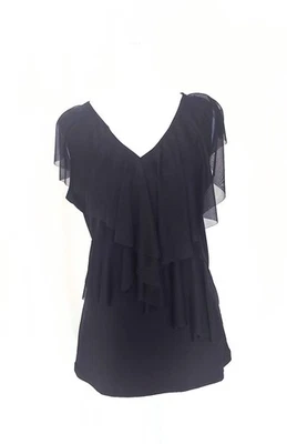 Top Suzie Vintage Volantes Cuello en V Sin Mangas Negro Talla Pequeña Foto 1 de 4