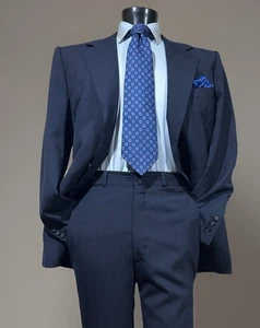 Hand Tailored Maurizio of Fifth Avenue Wool Midnight Blue Men’s Suit 42 R - Picture 1 of 11