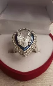 NIB🩸Kenneth Jay Lane Large Pear Shaped Cubic Zirconia Blue Enamel Ring Size 5 - Picture 1 of 5