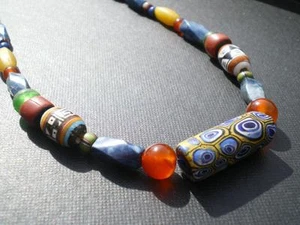 1 Aztec Style Millefiori Artistic Blue Trade Beads & Stones Necklace - Picture 1 of 1
