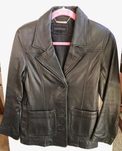 Express Genuine Black Leather Jacket Women’s Size XS - Picture 1 of 7