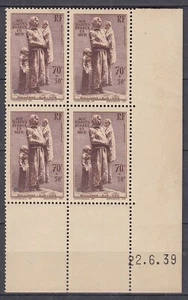 FRANCE : MARINS N° 447 BLOC DE 4 COIN DATE 22-6-39 NEUF ** GOMME SANS CHARNIERE - Imagen 1 de 2