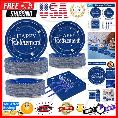 200PCS Elegant Retirement Party Supplies - Sliver Blue Plates & Napkins Set - Image 1 of 4