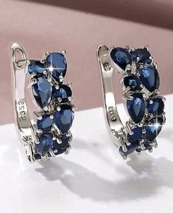 Trachten Silber Cluster Blau Saphir Steine Farbe Creolen Ohrringe Schmuck - Bild 1 von 7