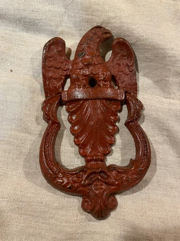 Vintage / Antique Eagle Door Knocker Metal Deep Rust Red 7.5 inches long Cover