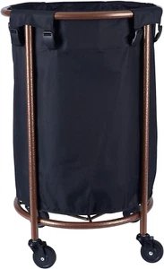 round Laundry Hamper with Wheels, Copper, Black Large - Picture 1 of 12