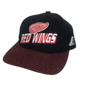 Vintage 90s Detroit Red Wings Strapback Hat Cap by Logo Athletic Black/Red - Picture 1 of 7