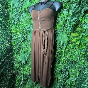 INDULGE Jumpsuit Women Large Brown Pants Flare Foot Romper NWT Sleeveless 0319 - Picture 1 of 16