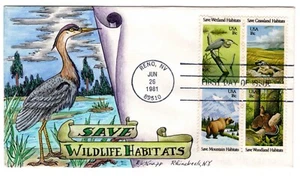 #1924a Wildlife Habitats Dorothy Knapp Hand Painted Crane 1981 FDC Reno NV - Picture 1 of 2