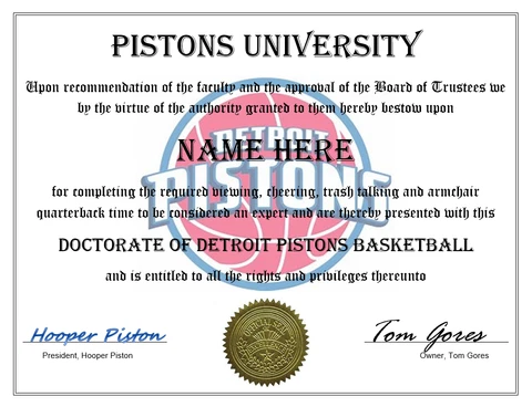 DETROIT PISTONS PERSONALIZED FAN DIPLOMA, GREAT GIFT Cover