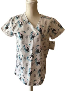 NWT - I LOVE SCRUBS BRAND SCRUB TOP WITH CUTE DOG PRINT - SIZE XS - Picture 1 of 10