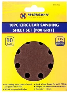 10 x 115 mm/80er KÖRNUNG KREISSCHLEIFSCHEIBEN HAKEN & SCHLEIFE ORBITALSCHLEIFPAPIERPADS  - Bild 1 von 3