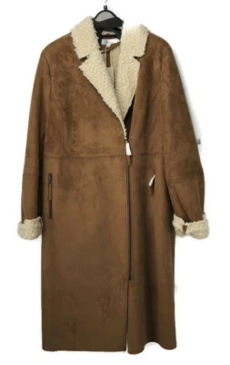 Abrigo largo para mujer Boden FLAWED imitación gamuza piel de oveja marrón talla 14 EE. UU. Foto 1 de 4