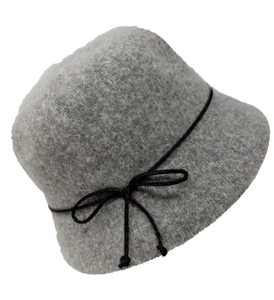 Cloche Bucket Hat Womens Gray Rabbit Hair Wool Blend City Bohemian Preppy - Picture 1 of 7