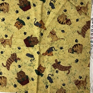Vintage Quilting Patchwork Fabric Cat with Bow 55x52cm ~ material 22'x20.5' - Picture 1 of 3