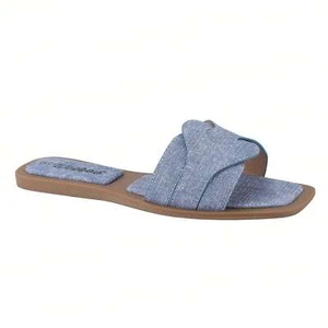 Women's Flat Sandals Fashion Square Open Toe Summer Dressy Sandals Slip On Casua - Picture 1 of 38