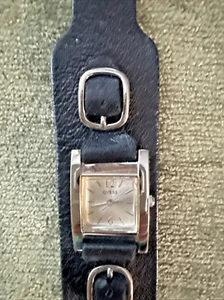 Vintage Guess Leather Cuff Watch | Black Wide Band | Buckle Accents | Quartz - Picture 1 of 7