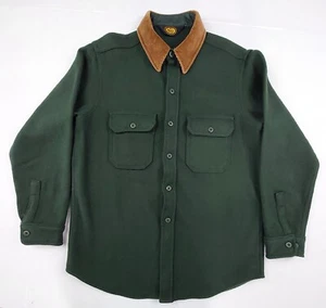 Vintage Woolrich Field Shirt Mens Medium Green Wool Button Corduroy Collar USA - Picture 1 of 7