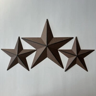 Set of 3 BROWN & BLACK BARN STARS STAR 8"/5.5" PRIMITIVE COUNTRY CRAFT SUPPLY - Image 1 of 4