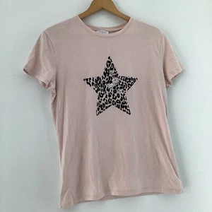 Papaya Womens Pink Black Leopard Spot Star Short Sleeve T Shirt Size 10 - Picture 1 of 7