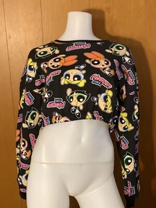Powerpuff Girls Cartoon Network Crop Sweater Too black Sz M - Picture 1 of 3