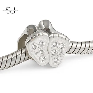 Dije de plata de ley 925 con huellas blancas para dijes pulseras pies - Imagen 1 de 1