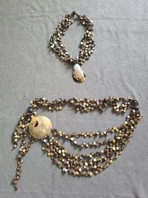 Y2K Beach Vacation Shell Necklace With Matching Belt Set Brown - Image 1 of 4