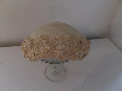 Vintage Woman's Straw Fascinator Hat with Velvet Red Bow and Daisies for Charity - Image 1 of 4