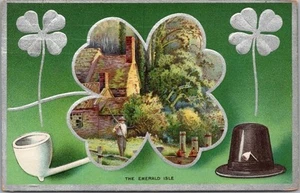 Postal del Día de San Patricio 1910 "LA ISLA ESMERALDA" Clover Border / AMP Co. - Imagen 1 de 2