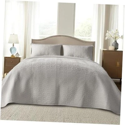 Juego de edredón de terciopelo de lujo, colcha acolchada de gran tamaño, gris suave queen Foto 1 de 4