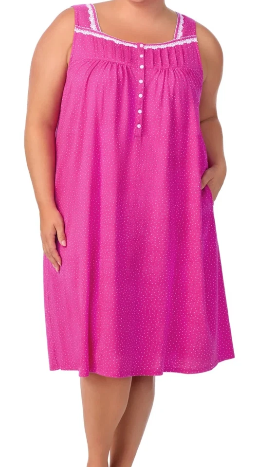 ARIA Wm Size 2X (18W-20W) Sleeveless 100 Cotton Nightgown Deep Pink Lace