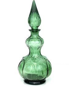 Rare Empoli Style-Green Pressed Glass Decanter-USA 1960s Mid Century Barware-VTG - Picture 1 of 24