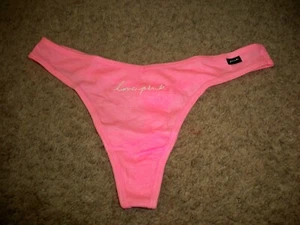 VICTORIAS SECRET THONG PINK EMBROIDERED LOVE PINK RIBBED PINK LARGE NEW - Picture 1 of 3