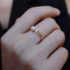 WEISSE PERLEN RING AAAA+++ 5-6mm NATUR AKOYA ECHT 18K Kupfer vergoldet - Bild 1 von 4