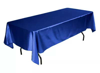 Tektrum 60 X 120 inch Rectangular Silky Satin Tablecloth - Party Banquet (Blue) - Image 1 of 4
