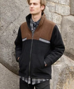 Neu mit Etikett! Peruvian Link Manta Jacke Herren XXL schwarz braun Alpakawolle durchgehender Reißverschluss - Bild 1 von 9