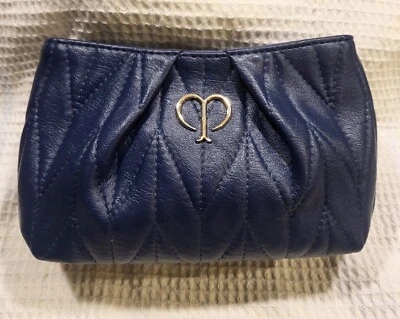 Nueva bolsa de maquillaje Cle De Peau de cuero azul marino con cremallera Beaute Foto 1 de 4