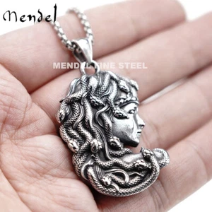 MENDEL Mens Womens Stainless Steel Greek Snake Medusa Head Pendant Necklace Men - Picture 1 of 7