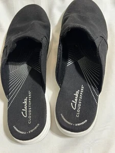 CLARKS Cloudsteppers Womens Black Canvas Slip-on Mules Shoes Size 10M - Picture 1 of 9